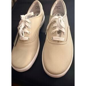 New Grasshoppers Ortholite Lace Up Flat Sneaker Shoes Tan Canvas Size 8.5